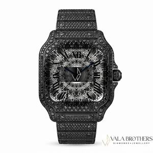 Cartierr Santoss-Dumontt Cartoon Antique Sport Fashion <b>Watch</b> Black Diamond Stainless Steel Square <b>Crystal</b> 39mm Quartz Analog - Product Image 2