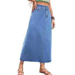 Women's High Waist Vintage Denim Skirt Loose Straight Summer Mini Design Casual Washed Woven for Autumn Season - Product Image 2