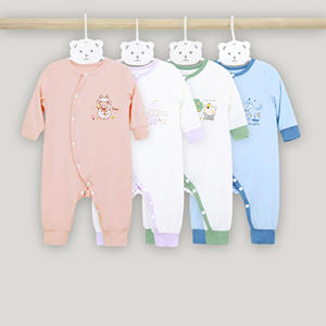 Lindo Mameluco de Bebé con Diseño de Dibujos Animados, Manga Larga, Abertura Lateral, Bambú y Spandex, Cómodo, Transpirable, Unisex - Product Image 1