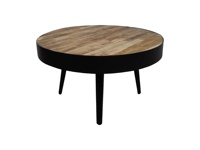 Table basse ronde en bois de manguier massif au design scandinave moderne avec pieds noirs finition rustique Meubles de salon