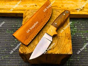 Cuchillo de caza/cocina de acero inoxidable personalizado con mango de madera y punta caída, con funda, calidad DIY, proveedor OEM al por mayor - Product Image 5