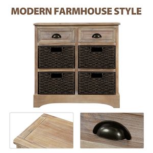 Gabinete de Almacenamiento Rústico de Dos Cajones con Cuatro Cestas Clásicas de Ratán para Decoración de Comedor, Entrada o Sala de Estar - Product Image 5