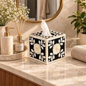 Caja de pañuelos de madera con incrustaciones de hueso, diseño tradicional de alta demanda, patrón atemporal, ecológica y personalizable para un toque elegante. - Product Image 3