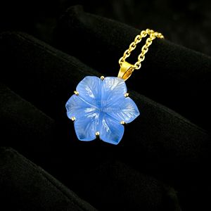 Colgante de Flor de Calcedonia Azul AAA, Collar de Flor de Cristal para Mujer, Colgante de Gema de Calcedonia Azul Tallado a Mano, Venta al por Mayor - Product Image 6
