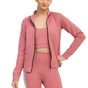 Veste de sport slim fit pour femme avec logo personnalisé, fermeture éclair intégrale, vêtements de sport hautement élastiques, veste de jogging athlétique pour femme - Product Image 3