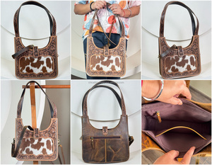 Nouveauté, design tendance, sacs besace 2 en 1 en cuir de vachette véritable usiné à la main, sacs à bandoulière besace décontractés pour femmes - Product Image 4