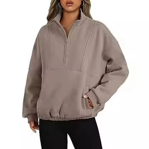 Sweat-shirt décontracté pour femme avec demi-fermeture éclair, col montant, manches longues, couleur unie et poche, idéal pour l'automne - Product Image 3