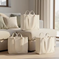 Sac fourre-tout en toile de coton recyclé de couleur unie, personnalisable avec logo imprimé, sac de courses avec poche, sac fourre-tout en tissu multi-tailles