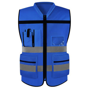 Gilet de sécurité unisexe haute visibilité réfléchissant bleu et noir avec fermeture éclair sur le devant, plusieurs poches, respirant, en polyester, détection des aiguilles - Product Image 5