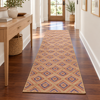 Customizable 100% Jute Eco-Friendly Modern Flat Weave Medium Pile Runner Rug 2x6 Feet Natural Tan Checkered Pattern Carpet