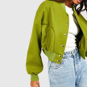 Custom Women's Cropped Varsity Jacket Chenille Patches Leather Sleeves Embroidered Letter Design Breathable Cotton Streetwear - Product Image 5