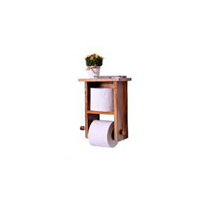 Porte-papier toilette mural en bois rustique, étagère de rangement pour salle de bain à double niveau - Product Image 1