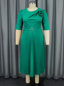 Robes décontractées élégantes grande taille pour femmes rondes, jupe midi plissée de haute qualité avec fermetures éclair décoratives, taille naturelle - Product Image 4