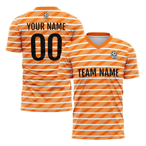 เสื้อฟุตบอลพิมพ์ลายทางสีส้มแบบกำหนดเอง คอทรงโอ แขนสั้น ระบายเหงื่อได้ดี เหมาะสำหรับฤดูร้อน เสื้อทีมสำหรับผู้ใหญ่ทุกเพศ - Product Image 1