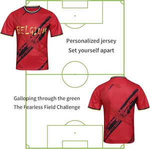 Camiseta de Fútbol de Bélgica para Hombre, Roja, Manga Corta, Cuello Redondo, Sublimada, Transpirable, de Poliéster, Deportiva, Corte Regular, Talla Adulto - Product Image 4