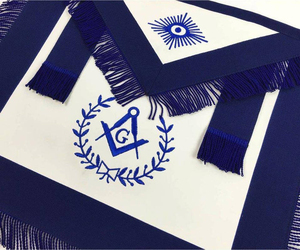 Master Mason Blue Lodge <b>Apron</b> - <b>White</b> & Navy Blue with Blue Fringe regalia suppliers with exceptional craftsmanship. - Product Image 3