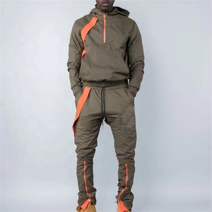 Conjunto Deportivo de Dos Piezas para Hombre, Color Caqui Sólido, Media Cremallera, Manga Larga, Corte Holgado, Transpirable, Poliéster/Nailon, Ropa Urbana, Ropa de Invierno - Product Image 4