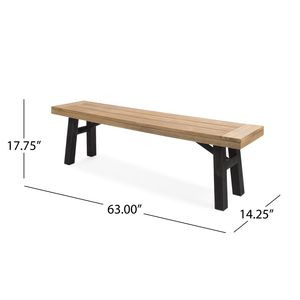 Juego de 2 bancos de patio para exteriores con diseño de paneles de listones y estructura de madera de acacia en color natural y gris - Product Image 5