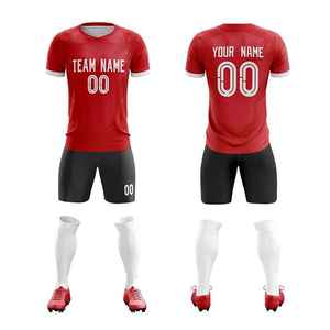 Ensemble de maillots de football personnalisés avec impression par sublimation, unisexe adulte, short bleu sarcelle et noir, col rond, manches courtes, toutes saisons - Product Image 2