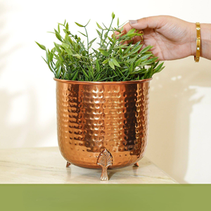 Pot de fleurs élégant en métal martelé, finition poudrée, grand plateau, pour la maison, la pépinière, le jardin, le salon - Product Image 6