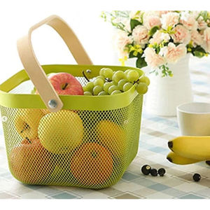 Cesta de frutas portátil de malla con asa, organizador de almacenamiento de cocina, cesta de alambre para frutas, verduras, picnic y uso doméstico - Product Image 1