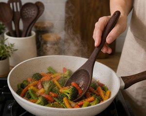 Juego de Utensilios de Cocina de Madera de Acacia y Teca, Resistentes al Calor, Ecológicos, Antiadherentes, Aptos para Lavavajillas y Horno, Solo Lavar a Mano - Product Image 3