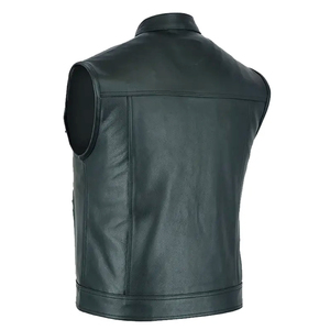 Premium <b>Men's</b> Motorcycle Genuine <b>Leather</b> <b>Vest</b> Biker Style Sleeveless Jacket Slim Fit Casual Waistcoat with Multi-Pockets Black - Product Image 5