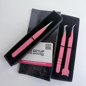 Ensemble de pinces à cils anti-magnétiques en acier inoxydable de qualité supérieure, roses, droites et courbées, pour extensions de cils volume, avec découpe chat mignonne personnalisée - Product Image 3