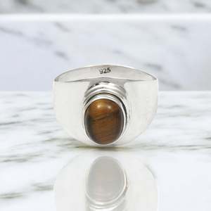 Hot Sale Trendy <b>Statement</b> <b>Ring</b> Made of 925 Sterling Silver Beautiful Tiger-Eye Gemstone Band <b>Ring</b> Available At Wholesale Price - Product Image 2