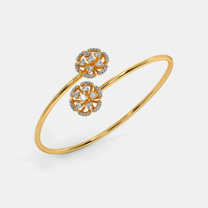 Brazalete Abierto de Oro con Roseta Floral y Diamantes - Product Image 2