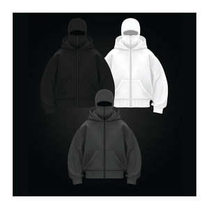 Custom Embroidery Double Hooded Thermal Winter Ninja Double Layer 100% Cotton Pullover Heavyweight Full Zip Balaclava Men - Product Image 6