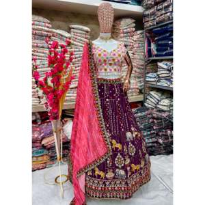 Handmade Designer A-Line Lehenga Choli for Parties Featuring Embroidery Work and Floral Print Natural Waistline - Product Image 6