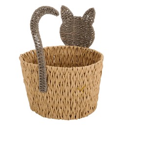 Cesta de Jacinto de Agua con Forma de Gato y Asa Larga, Caja Decorativa Tejida para Almacenamiento de Juguetes Infantiles - Product Image 3