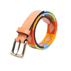 เข็มขัดหนังลายเรขาคณิตสีสันสดใสสไตล์วินเทจเข็มขัดสำหรับผู้ชาย - Product Image 2