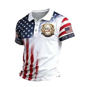 Chemise de golf pour homme à manches courtes en jersey imprimé avec le drapeau américain, en coton mélangé respirant, logo sur le devant, séchage rapide, sportive - Product Image 3