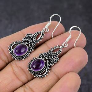 Nikhil Gems Handmade Genuine Amethyst Drop <b>Earrings</b> 925 Sterling Silver Peace Shape Trendy Minimalist Gemstone Jewelry Elegant - Product Image 4