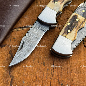 Razor Sharp Damascus Steel Folding Blade Drop Point Industrial Grade Pocket Knife Elk Horn Wood Handle OEM ODM EDC Utility Knife - Product Image 4