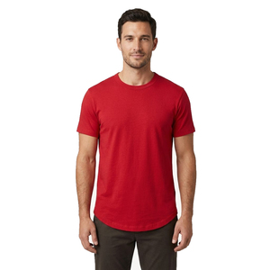 T-shirt en jersey à ourlet incurvé pour homme, haute qualité, été, col rond, manches courtes - Product Image 2