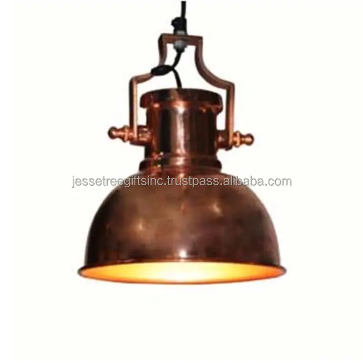 Luz pendente náutica luxuosa em chapa de metal elegante com acabamento em cobre, formato redondo, qualidade premium para iluminação