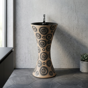 Vistaar Black Marble Printed Granite Design Ceramic One Piece Full Pedestal Wash Basin Stand - Product Image 5