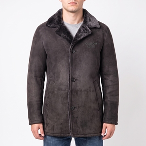 <b>Men</b> Genuine Shearling <b>Suede</b> Leather Waterproof Hooded Winter Warm <b>Jacket</b> Wholesale Outerwear - Product Image 1