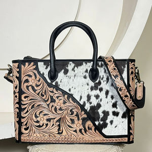 Sac fourre-tout en cuir de vachette personnalisé, motif floral gravé à la main, sac à main western pour femmes, grande capacité, sacs à bandoulière élégants - Product Image 3