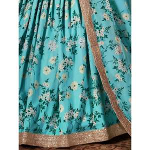 Ensemble Lehenga Choli en organza bleu imprimé pour femmes grandes tailles - Product Image 1