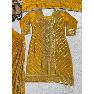 Robe de soirée de créateur avec broderie lourde, tenue de soirée, haut-plazzo et dupatta - Product Image 4