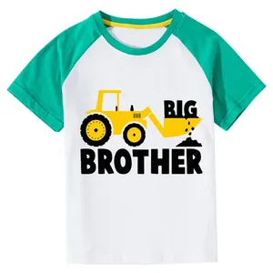 T-shirt à manches courtes pour garçons, motif tracteur Big Brother, en jersey de coton décontracté, logo frontal, style dessin animé, respirant, tricoté - Product Image 4