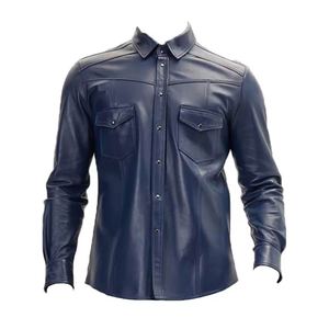 Wholesale <b>Men's</b> <b>Shirts</b> 2026 Custom Designer Leather <b>Shirts</b> Loose Fit Oversized Casual Wear Stand Collar Genuine Leather <b>Shirts</b> - Product Image 4