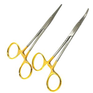 Set 2 Premium Gold Handle Mosquito Forceps 5"-Straight Curved German Stainless Steel Locking Hemostat <b>Clamps</b> CE Certified - Product Image 6
