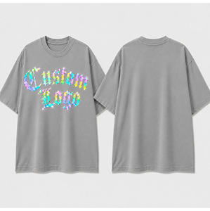 Custom Oversized Graphic T-<b>Shirt</b> Men's 100% Cotton Streetwear Reflective <b>Rainbow</b> Pattern Short Sleeve - Product Image 5