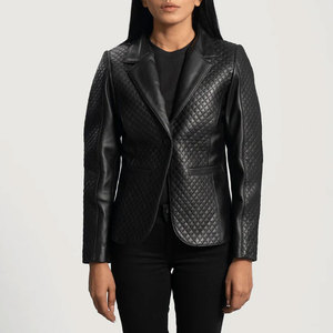 Women Real Leather <b>Quilted</b> Blazer <b>Jacket</b> Slim Fit Premium Sheepskin Diamond <b>Pattern</b> Casual Business Outerwear Fashionable Coat - Product Image 1