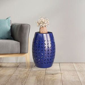 Blue 9.4\" Steel Patio End <b>Table</b> Round Hollow Drum Accent <b>Table</b> for Indoor and Outdoor Use - Product Image 5